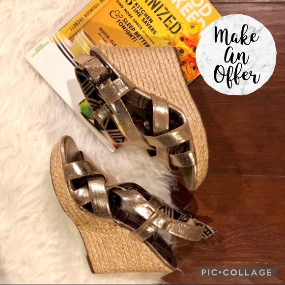 Jessica Simpson Shoes - Jessica Simpson Gold Strappy Espadrille Wedges